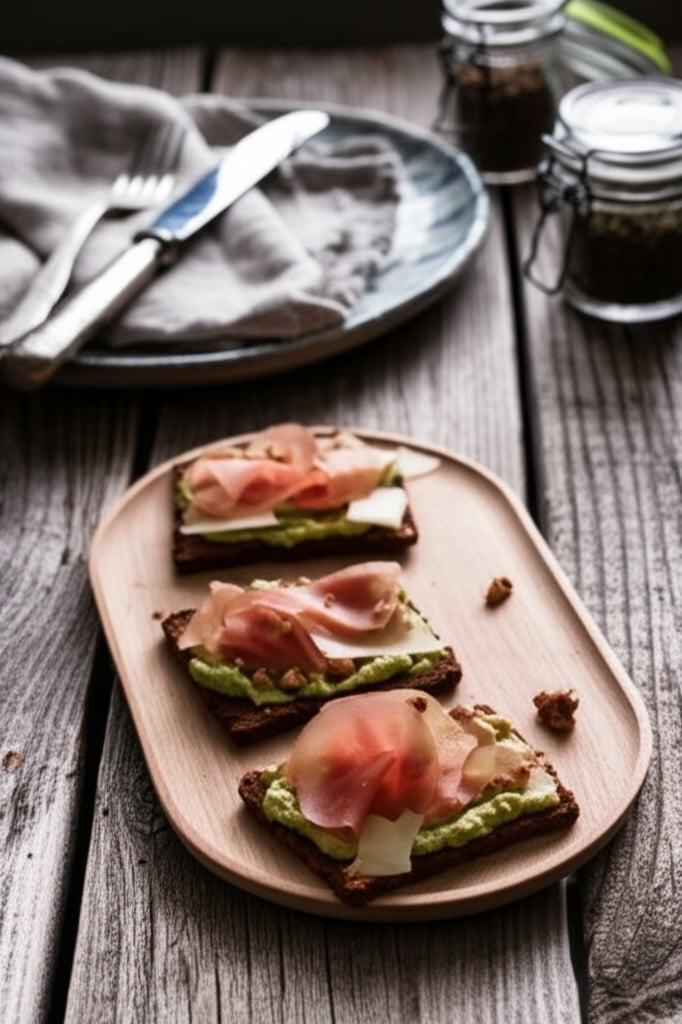 Avocado-Toast mit Truthahn-Bresaola