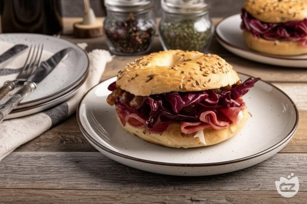 Bagel with salami and radicchio