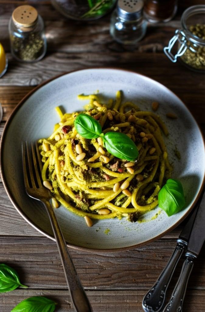 Bucatini with sardines, raisins and pine nuts