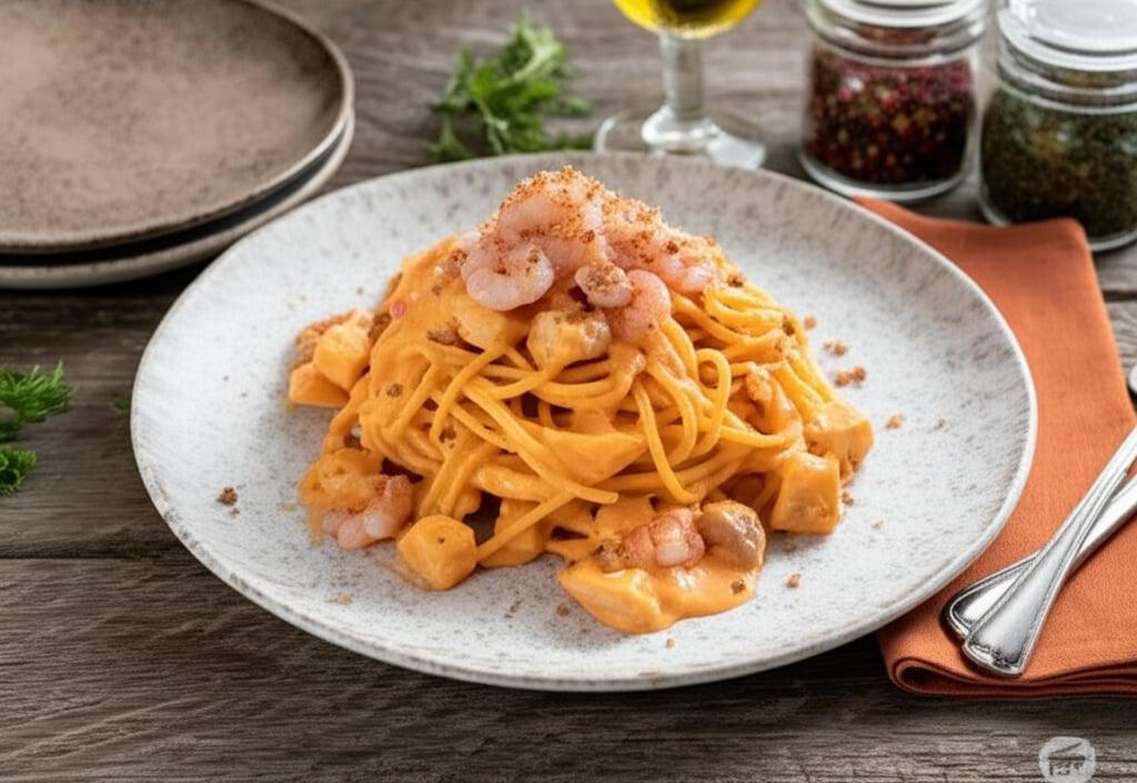 Carbonara di mare con gamberi