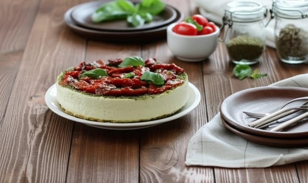 Cheesecake salata con pesto e pomodorini