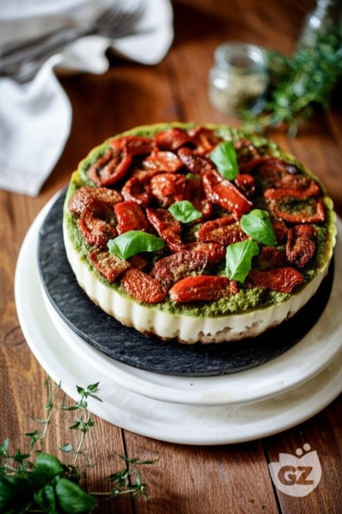 Herzhafter Käsekuchen mit Pesto und Kirschtomaten