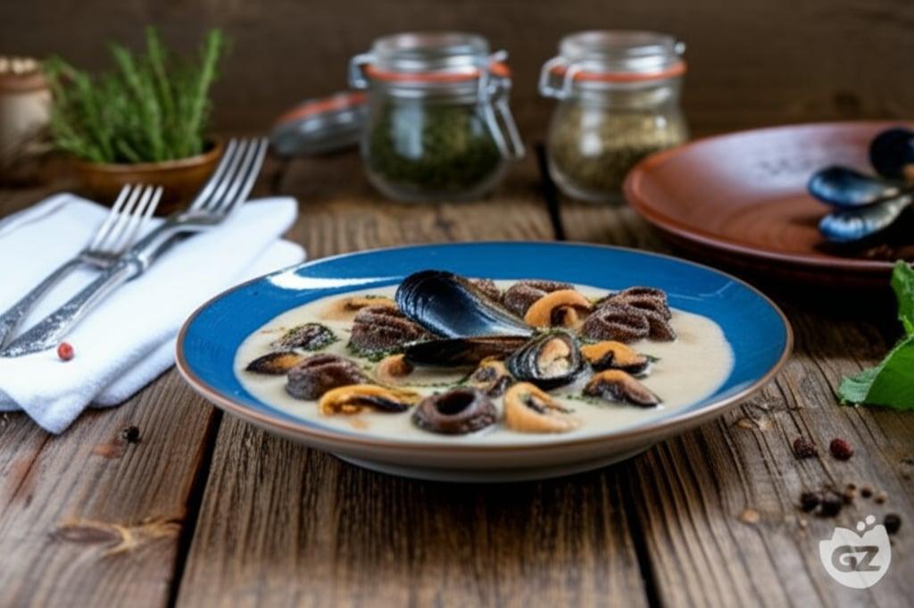 Chickpea cream with mussels and anchovies