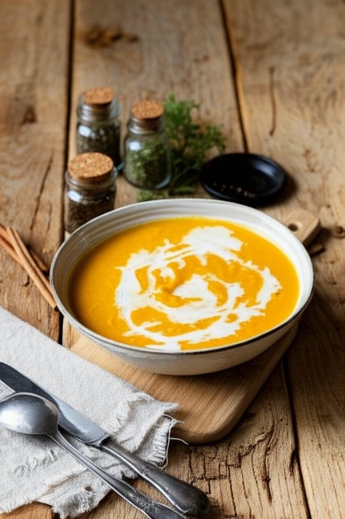 Pumpkin cream with curry and coconut milk