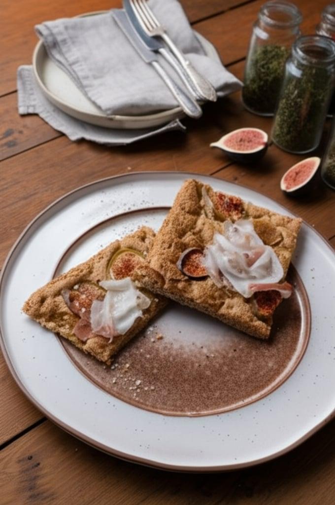 Focaccia mit 5 Getreidesorten mit Feigen und Speck