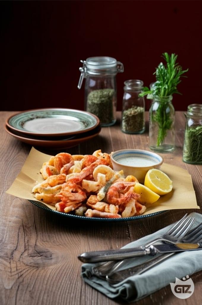 Friture mixte de poisson et de légumes