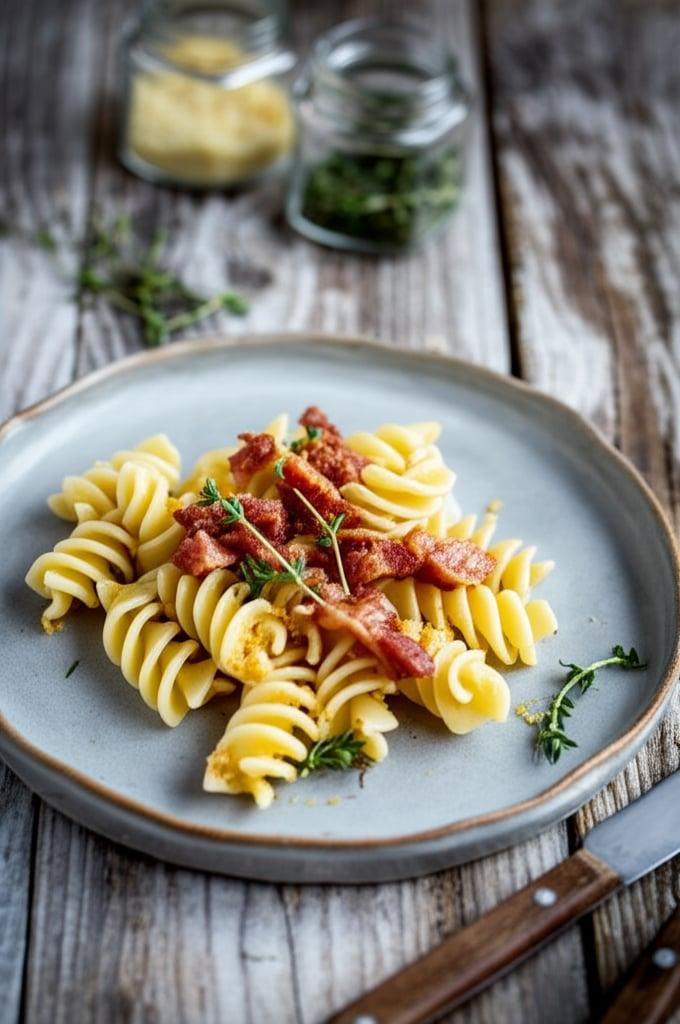 Fusilli mit Schalottencreme und Guanciale