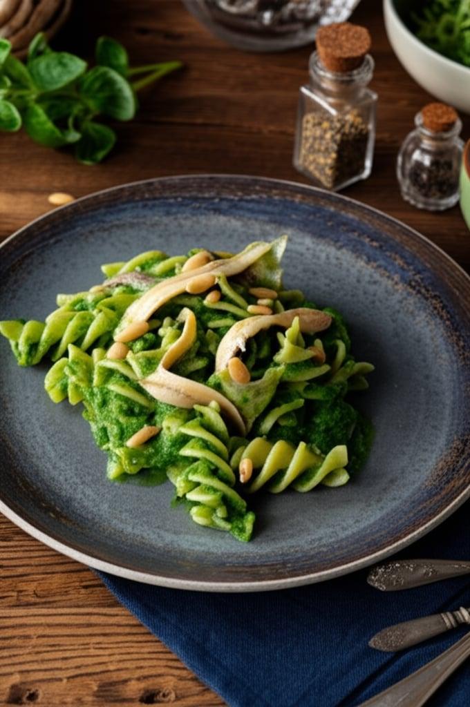 Fusilloni à la crème de laitue et anchois marinés