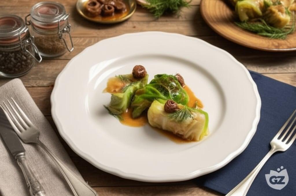 Cabbage rolls stuffed with potatoes and anchovies