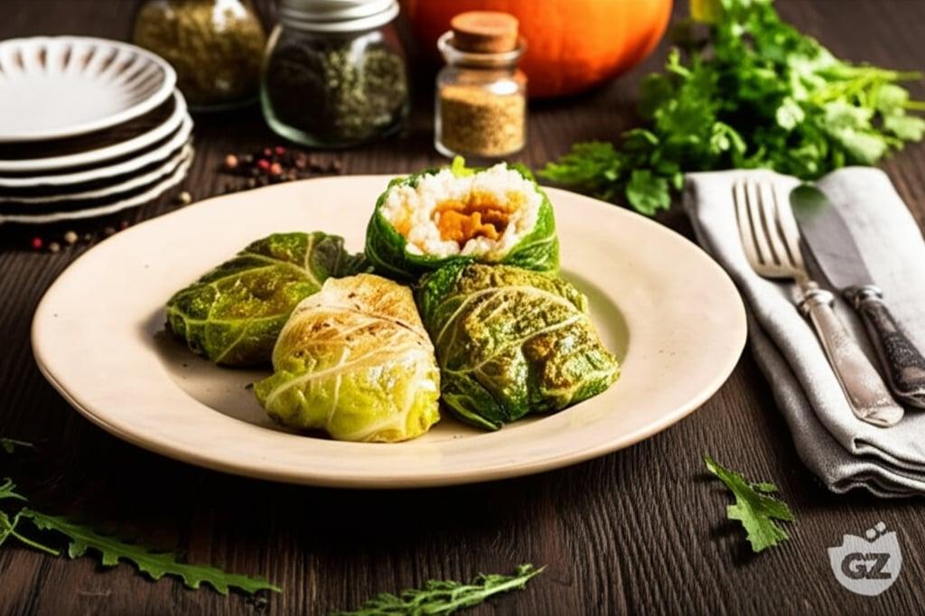 Kohlrouladen gefüllt mit Reis und Kürbis