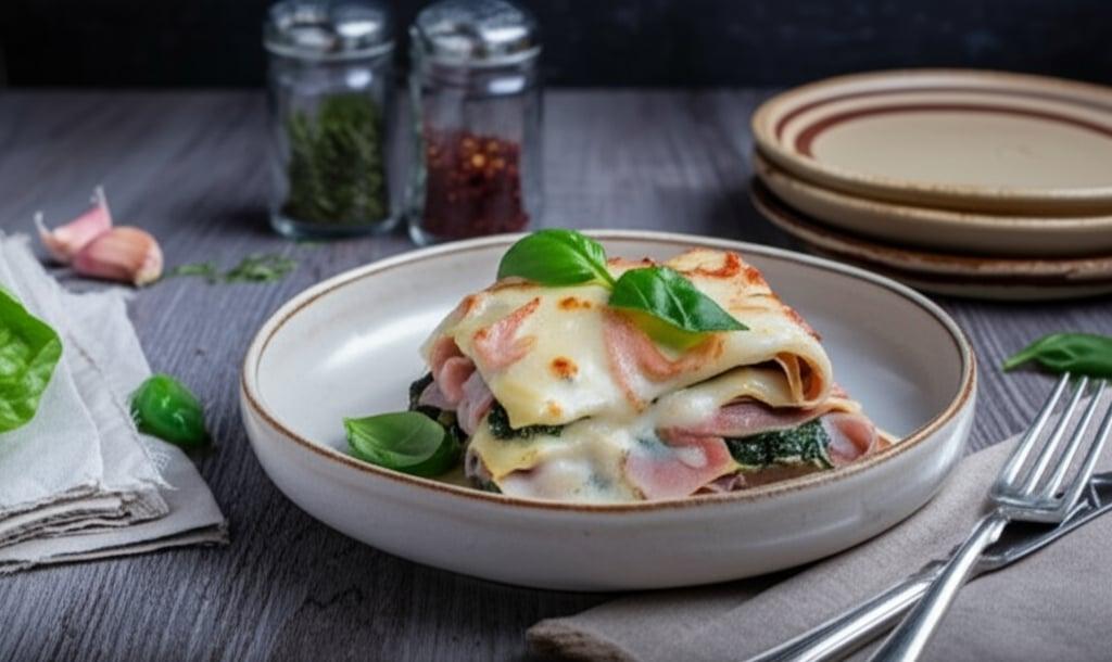 Lasagne with ham and spinach