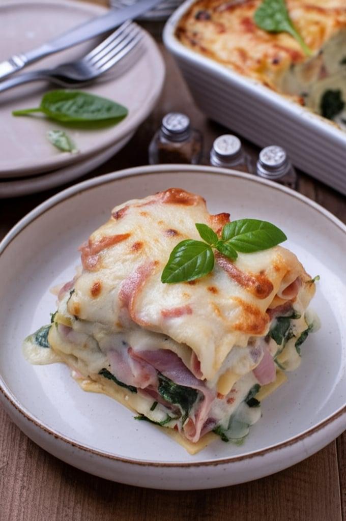 Lasagne mit Schinken und Spinat