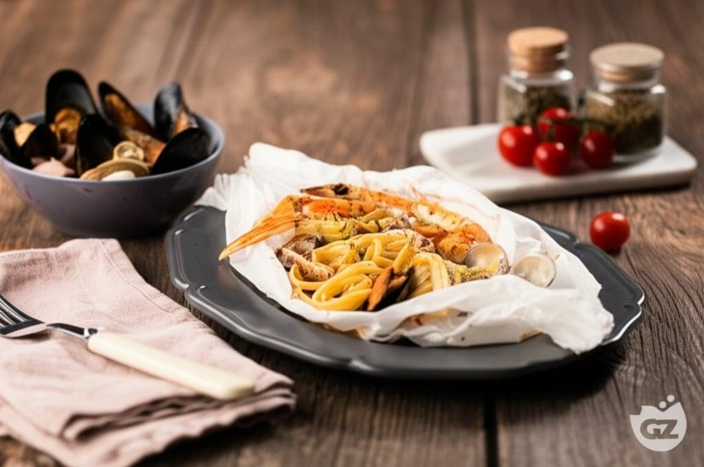 Linguine en papillote aux fruits de mer