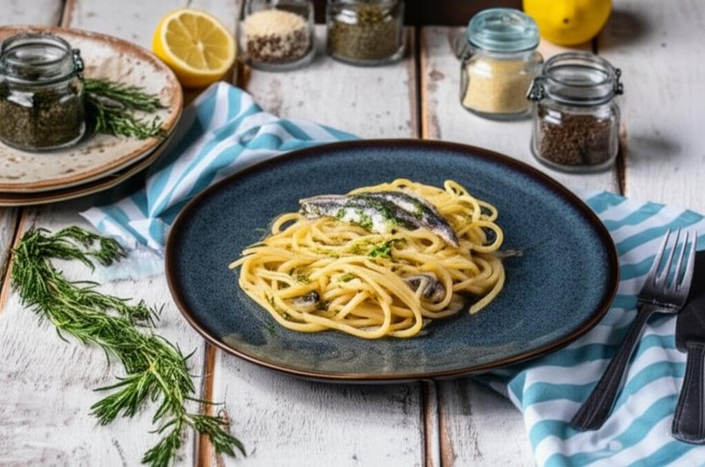 Linguine with marinated anchovies and pecorino cheese