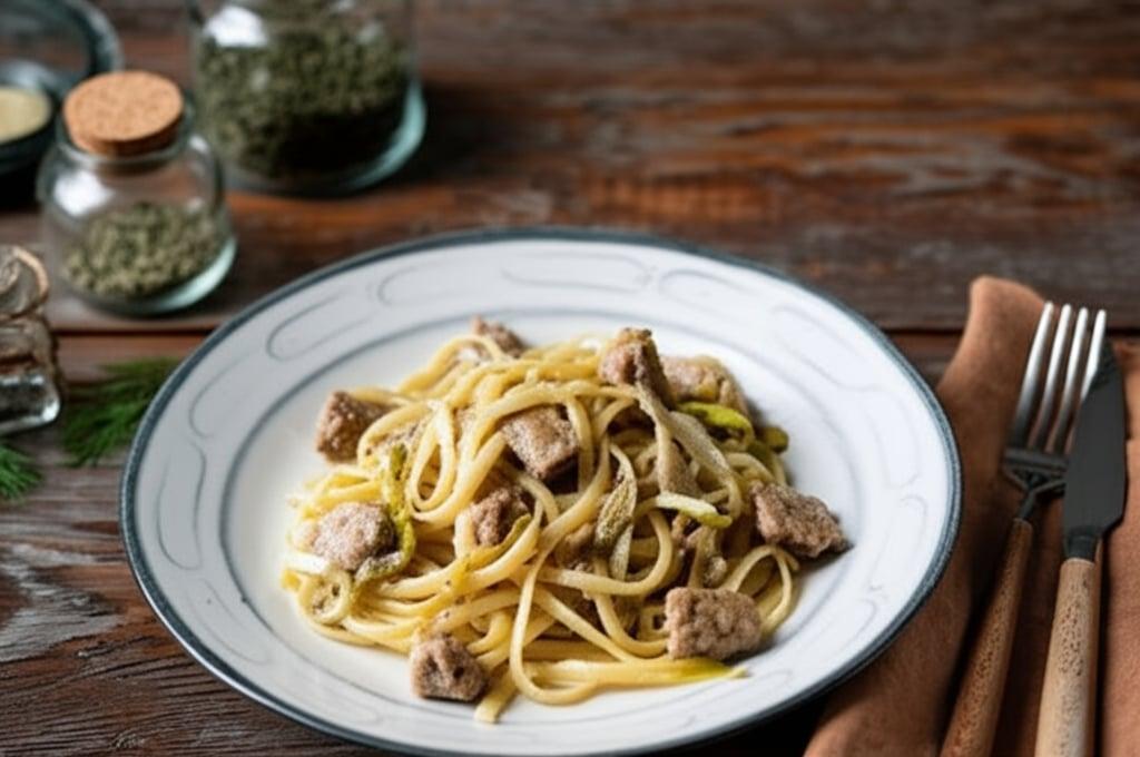 Linguine con salsiccia, porri e finocchietto