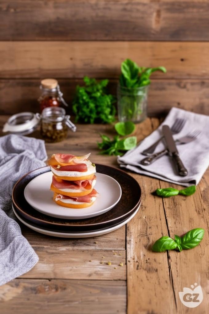 Blätterteig mit Schinken, Mozzarella und Melone