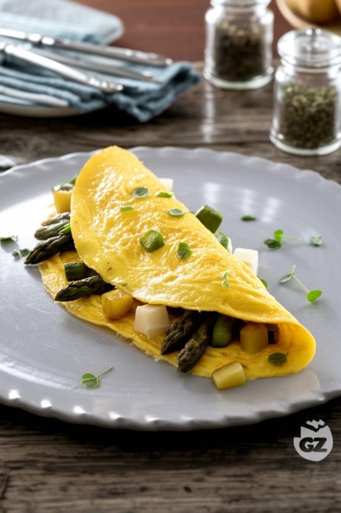Omelett mit Schinken, Spargel und Kartoffeln