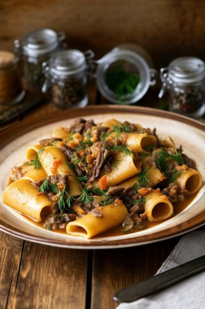 Paccheri with Genoese-style beef ribs