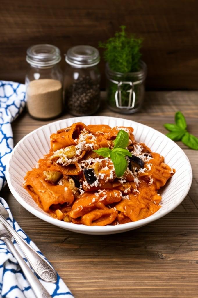 Paccheri mit gebratener Auberginencreme