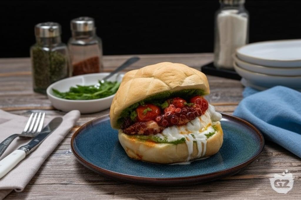 Panino with octopus and burrata