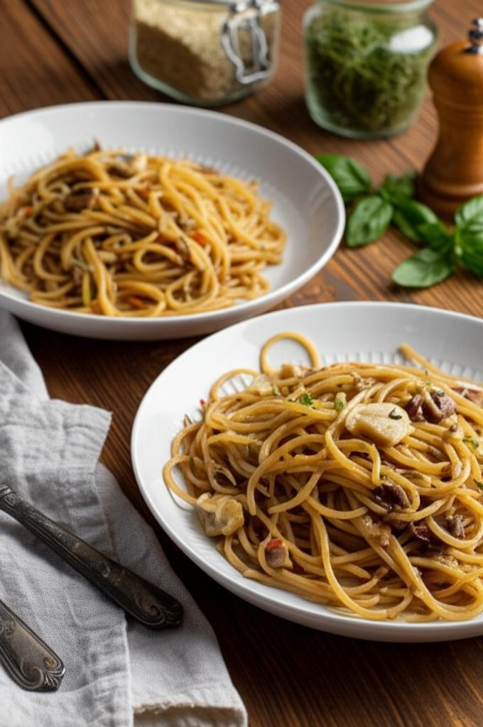 Pasta mit Ricciola-Ragout und getrockneten Steinpilzen