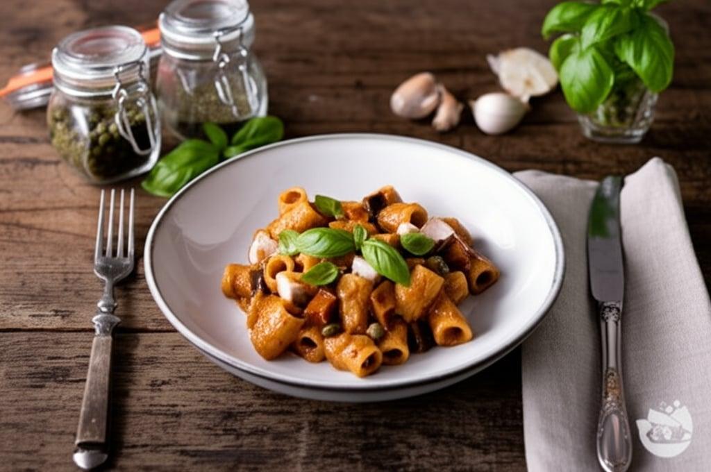 Pasta mit Auberginencreme und Schwertfisch