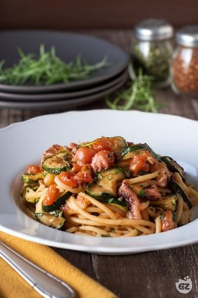 Pasta con pulpo y calabacín