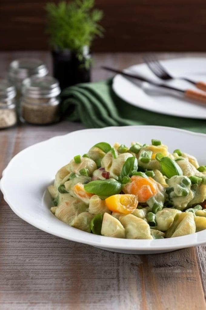 Salade de pâtes à la ricotta, avocat et haricots verts