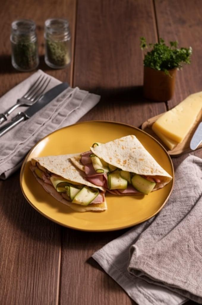 Piadina with ham, zucchini and fontina cheese