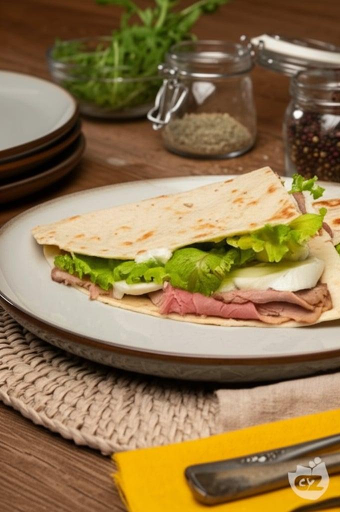 Piadina mit Roastbeef, Salat und Mozzarella
