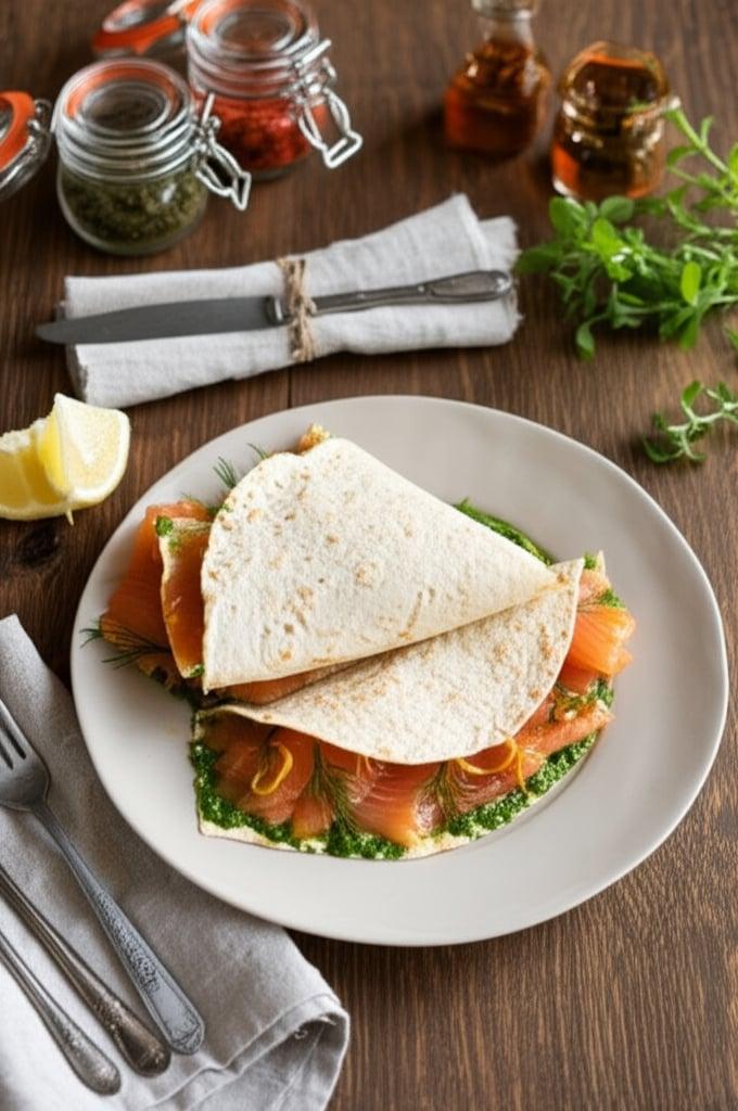Piadina with salmon and pesto