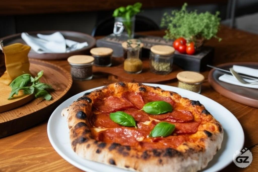 Pizza with bell pepper cream and spianata