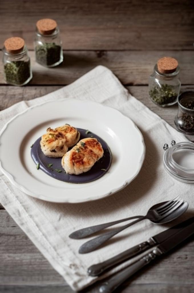 Rape de pescado con crema de patatas moradas