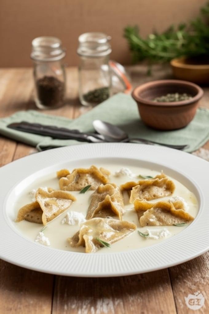 Buchweizen-Ravioli mit Kartoffelcreme
