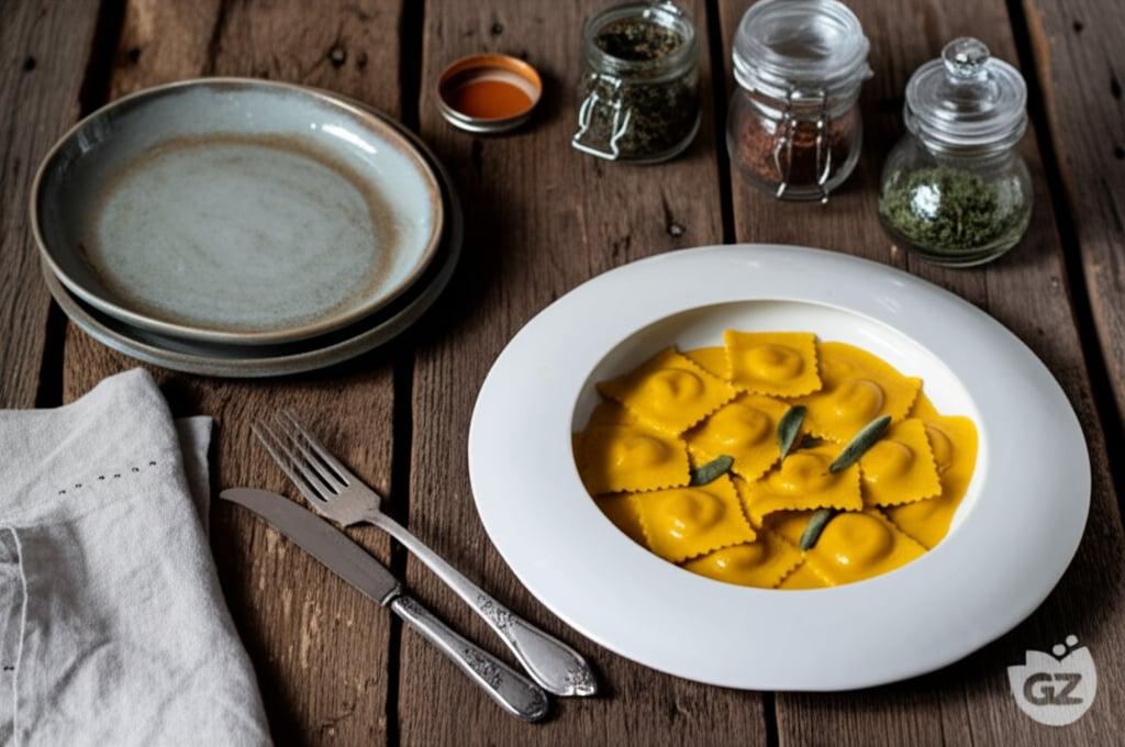 Ricotta ravioli with saffron sauce