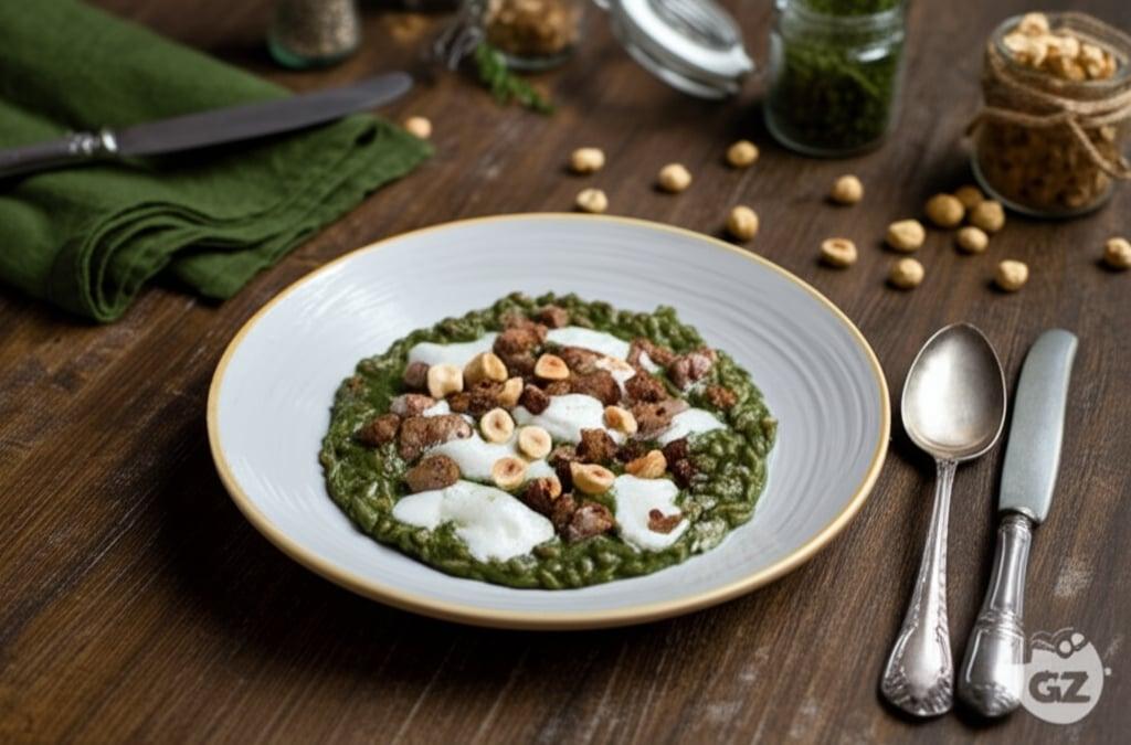 Risotto cavolo nero, salsiccia e nocciole