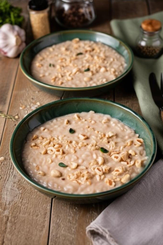 Risotto with onion cream and hazelnuts