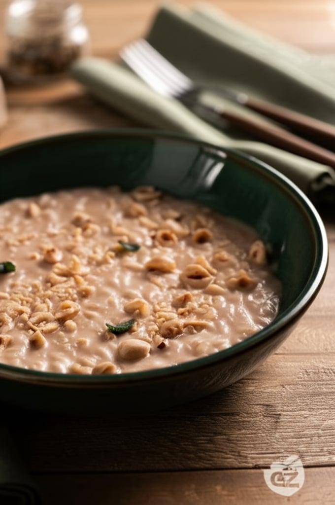 Risotto with onion cream and hazelnuts