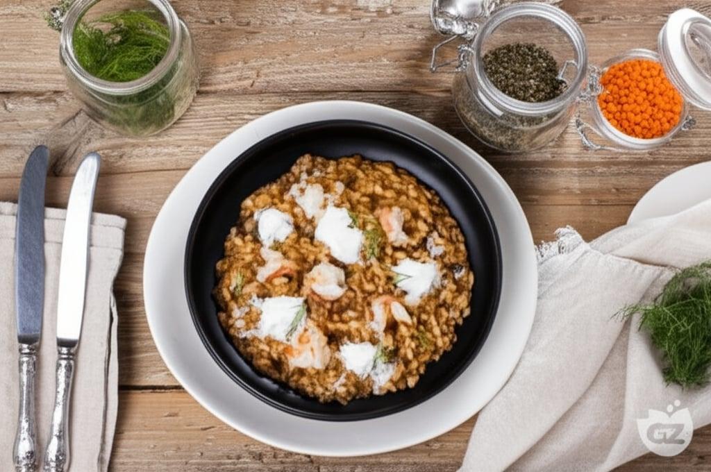 Risotto with red lentils and shrimp