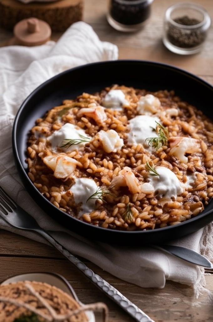 Risotto con lenticchie rosse e gamberi