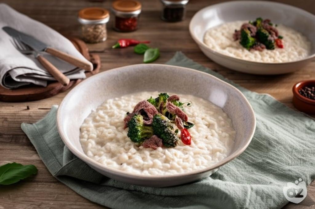 Risotto with stracchino cheese, broccoli and anchovies