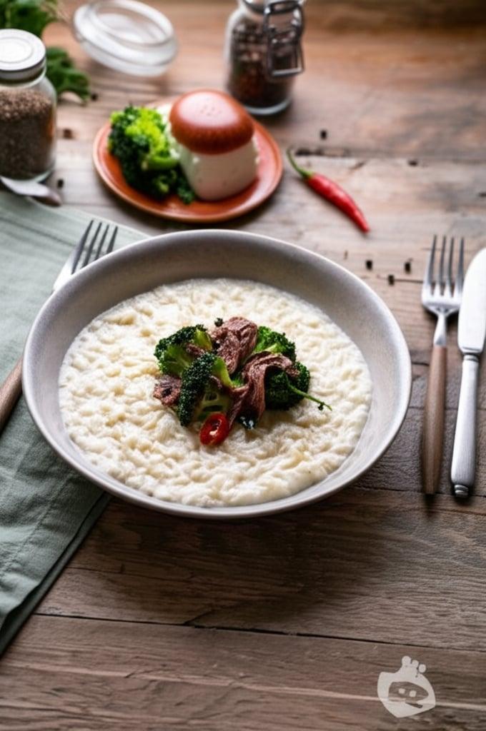 Risotto con stracchino, broccoli e acciughe