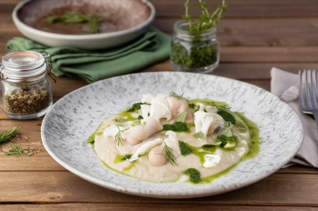 Rollè de solla con crema de coliflor