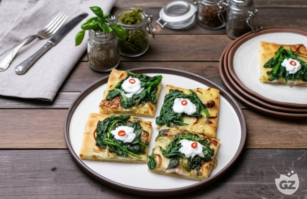 Schiacciata with potatoes, rapini and burrata