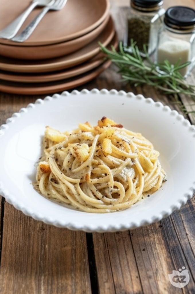 Spaghetti con crema di aglio e tartufo