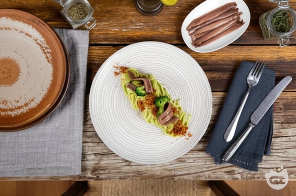 Spaghetti con crema di broccoli e alici