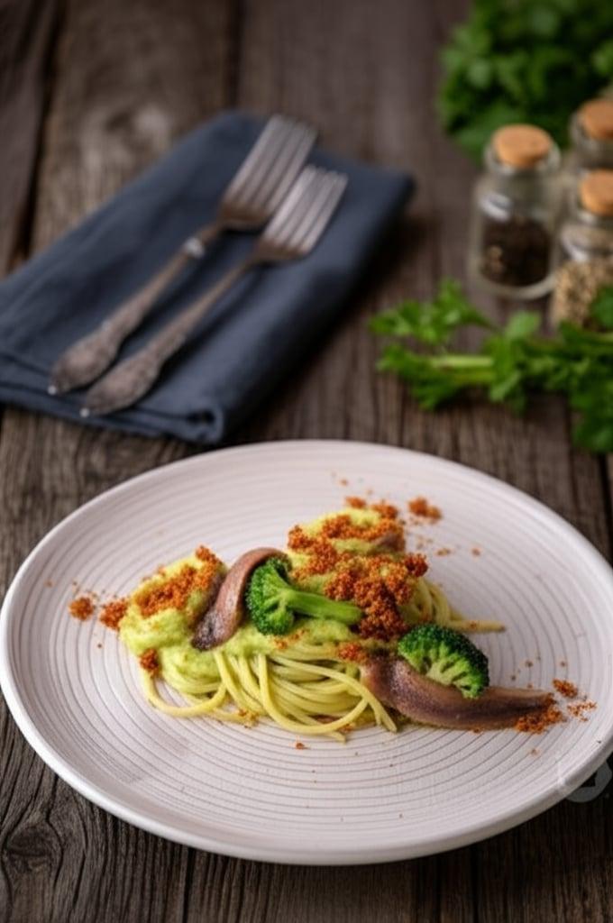 Spaghetti mit Brokkoli-Creme und Sardellen