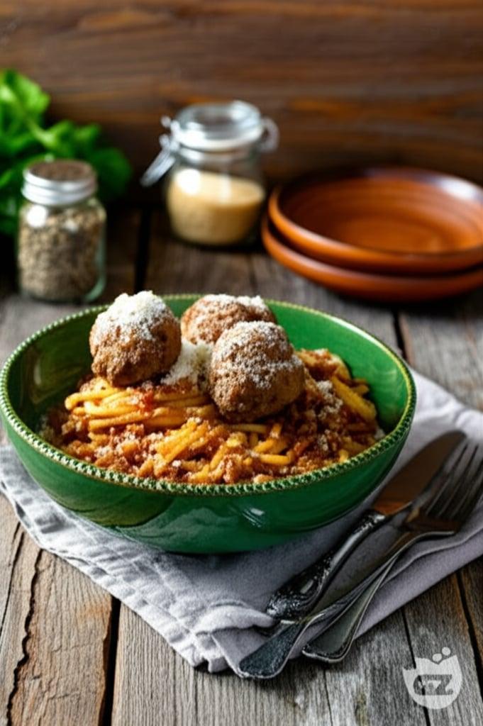 Espaguetis con ragú y albóndigas
