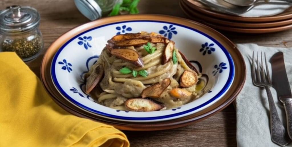 Spaghetti mit Auberginen, Pecorino und Muscheln
