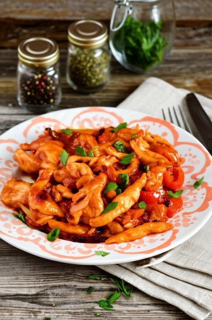 Chicken strips with peppers